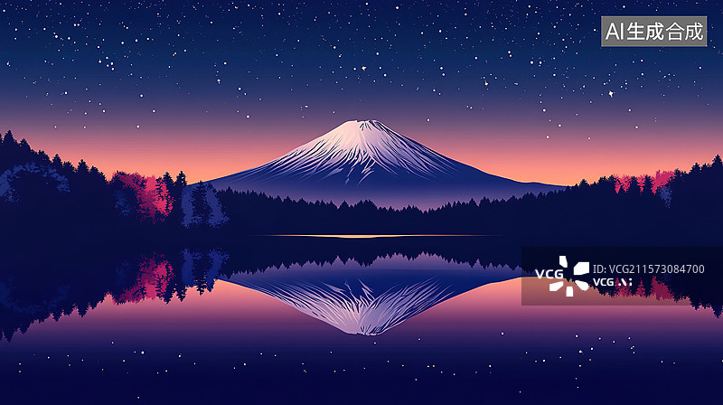 【AI数字艺术】富士山夜景图片素材