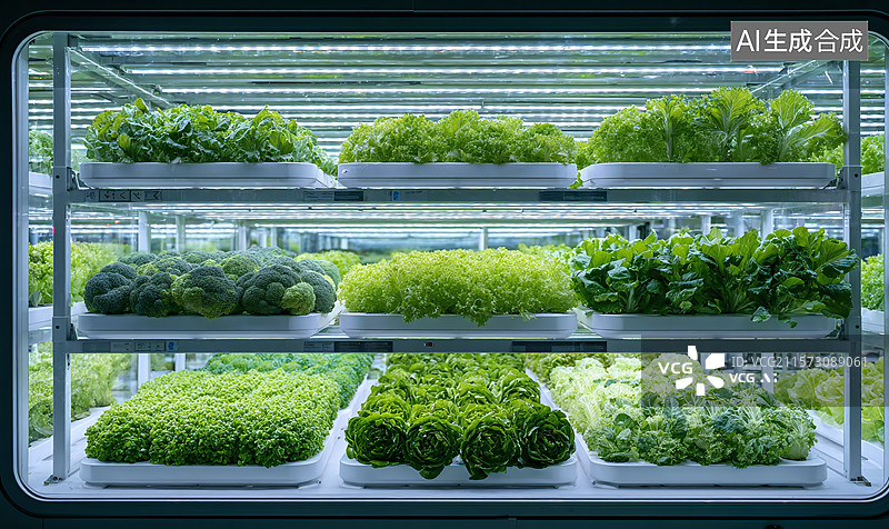 【AI数字艺术】植物工厂：多层立体种植架，开启智慧农业高效室内种植新范，展现现代农业科技助力蔬菜培育的创新场景图片素材