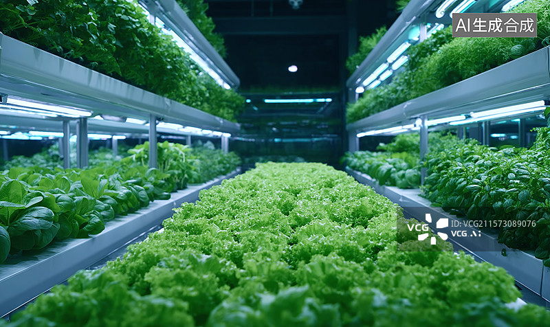 【AI数字艺术】植物工厂：多层立体种植架，开启智慧农业高效室内种植新范，展现现代农业科技助力蔬菜培育的创新场景图片素材