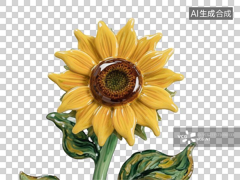 【AI数字艺术】梵高风格陶瓷琉璃向日葵插画图片素材