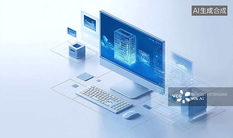 【AI数字艺术】未来办公科技图景：3D 渲染构建智能设备与数据可视化界面，数字交互生态魅力，虚拟场景展现信息科技前沿图片素材