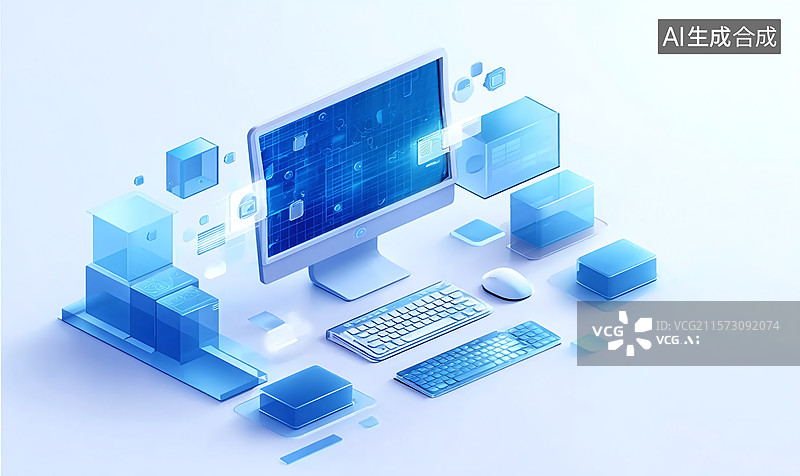 【AI数字艺术】未来办公科技图景：3D 渲染构建智能设备与数据可视化界面，数字交互生态魅力，虚拟场景展现信息科技前沿图片素材