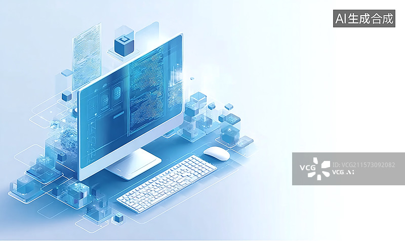 【AI数字艺术】未来办公科技图景：3D 渲染构建智能设备与数据可视化界面，数字交互生态魅力，虚拟场景展现信息科技前沿图片素材