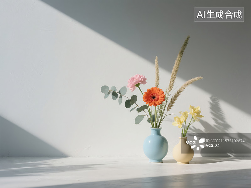【AI数字艺术】静谧光影中的花艺静物图片素材