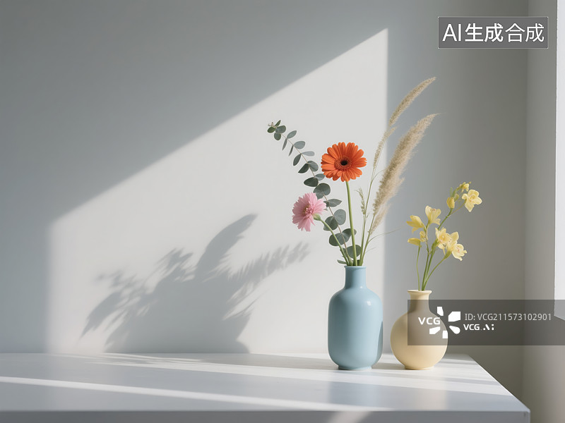 【AI数字艺术】静谧光影中的花艺静物图片素材