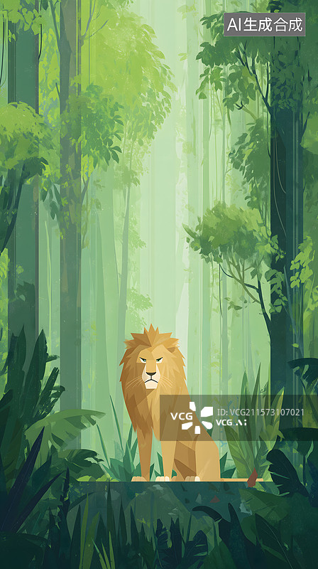 【AI数字艺术】森林中的雄狮之王图片素材
