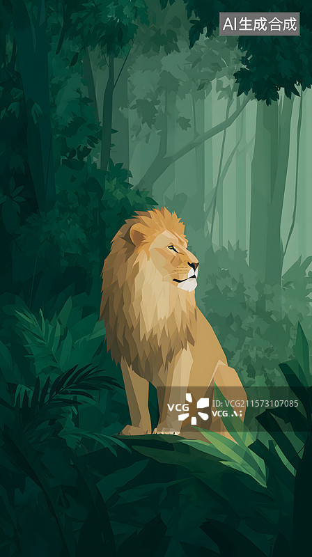 【AI数字艺术】森林中的雄狮之王图片素材
