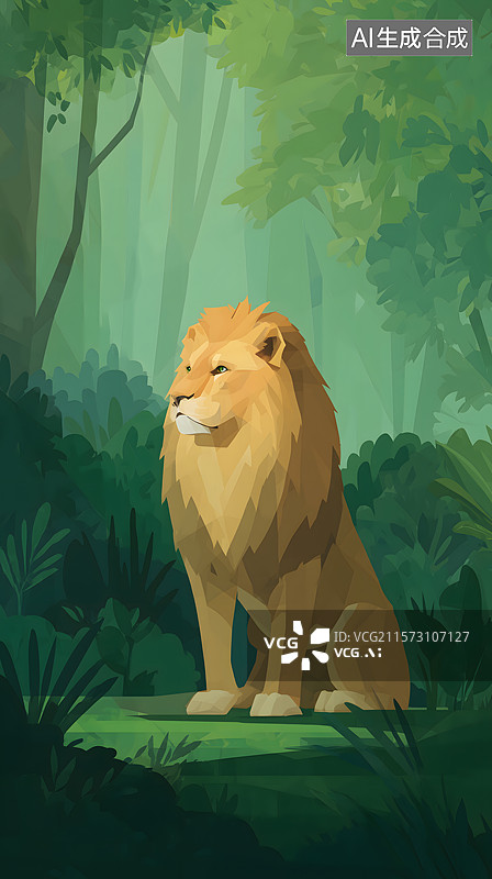 【AI数字艺术】森林中的雄狮之王图片素材