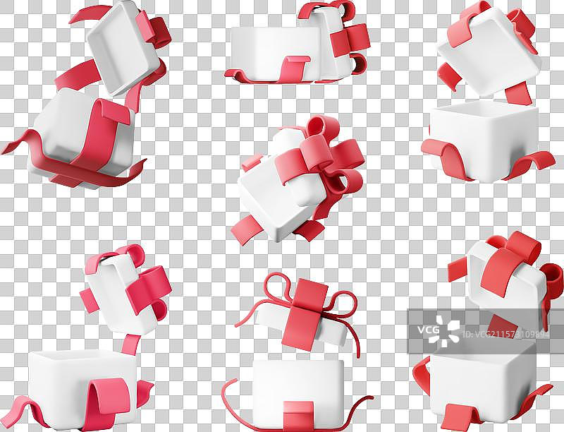 3D打开的礼品盒组合，孤立展示图片素材