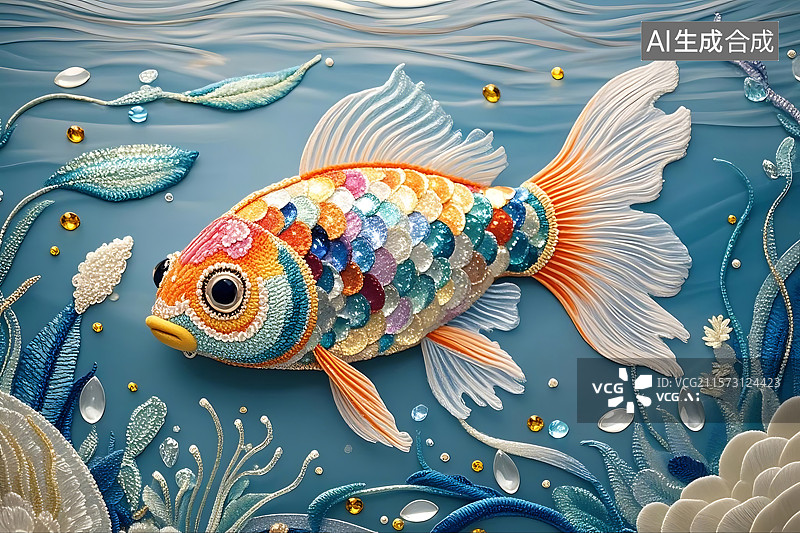 【AI数字艺术】彩色锦鲤水中游图片素材