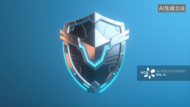 【AI数字艺术】蓝色科技防护盾牌图片素材