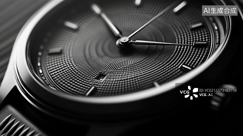 【AI数字艺术】黑色表盘的机械手表特写图片素材