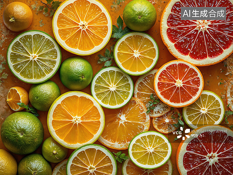 【AI数字艺术】柑橘水果拼盘图片素材