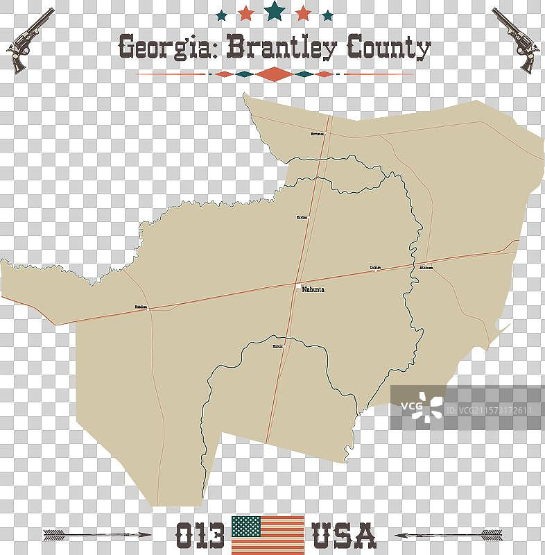 乔治亚州布兰特利县的复古地图图片素材