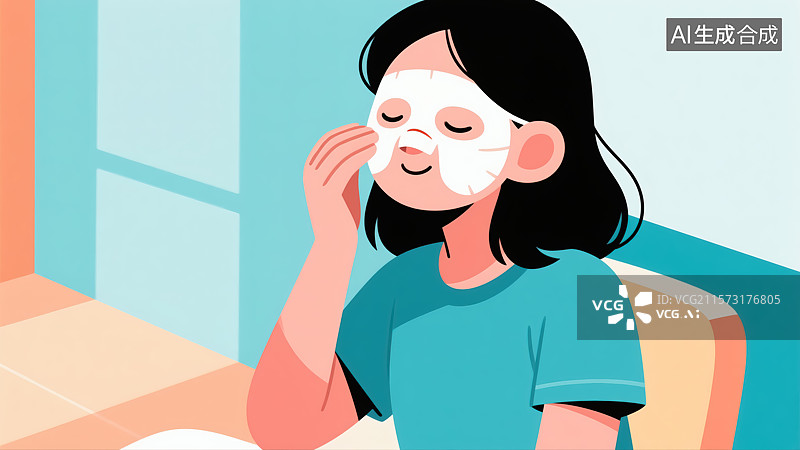 【AI数字艺术】敷面膜的女生插画图片素材
