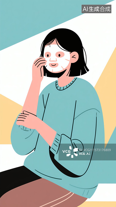 【AI数字艺术】敷面膜的女生插画图片素材