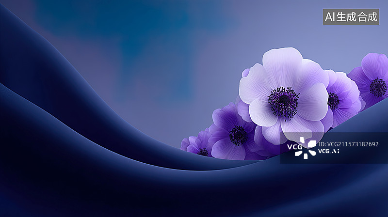 【AI数字艺术】深蓝色布料上的紫色风铃花图片素材