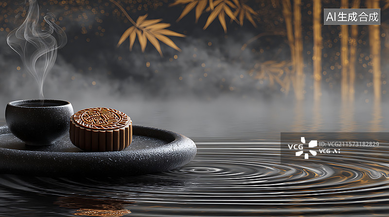【AI数字艺术】中秋月饼与茶图片素材