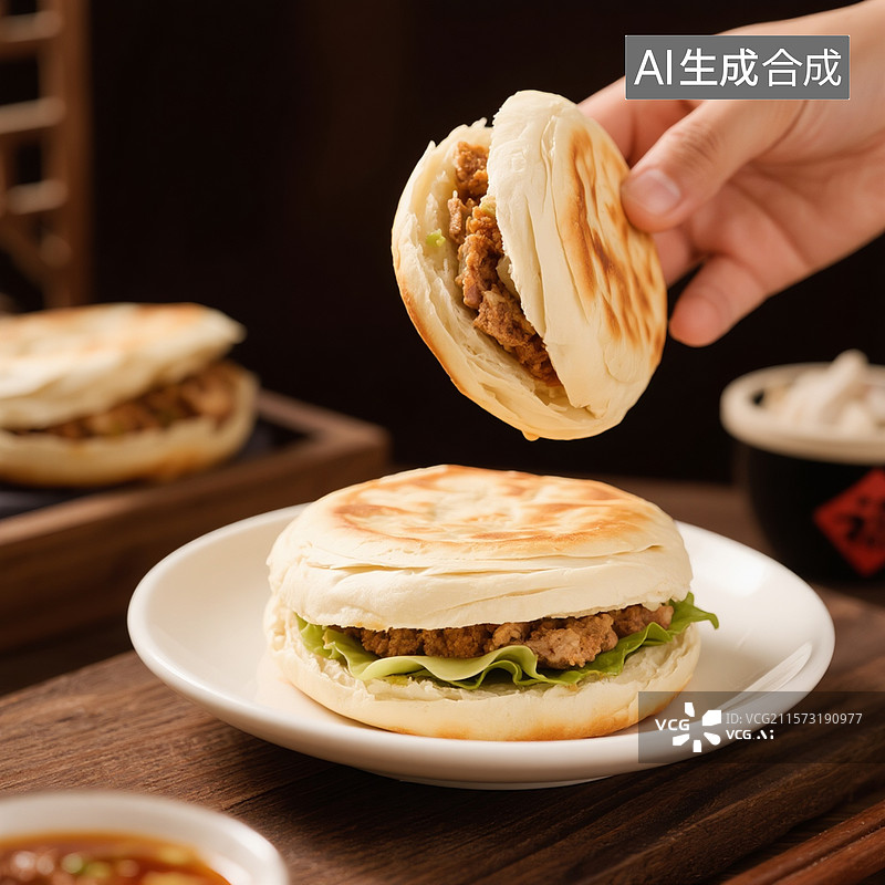 【AI数字艺术】西安特色美食小吃肉夹馍图片素材