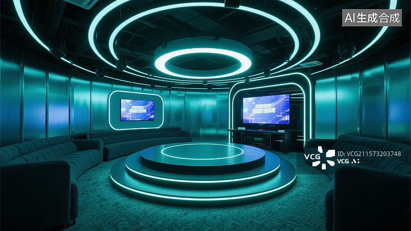 【AI数字艺术】未来感科技会议室图片素材