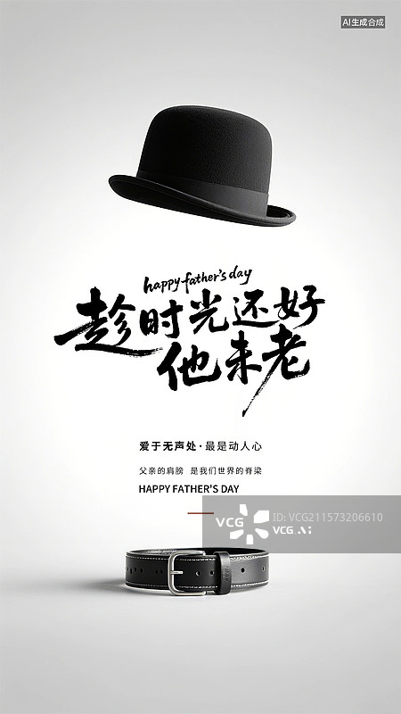 【AI数字艺术】简约黑灰色系好寓意书法毛笔字父亲节海报设计图片素材