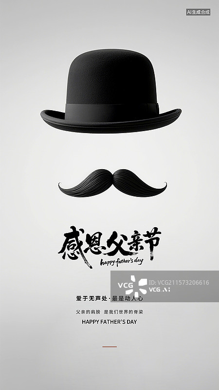 【AI数字艺术】简约黑灰色系好寓意书法毛笔字父亲节海报设计图片素材