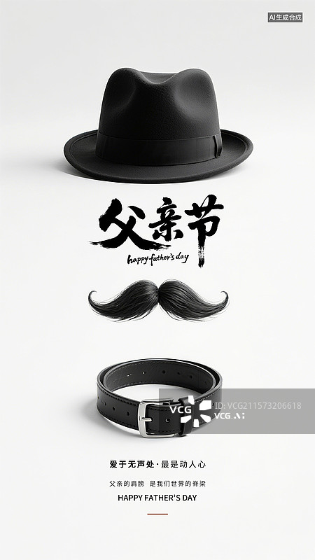 【AI数字艺术】简约黑灰色系好寓意书法毛笔字父亲节海报设计图片素材