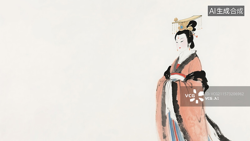 【AI数字艺术】水墨画居右 武则天图片素材