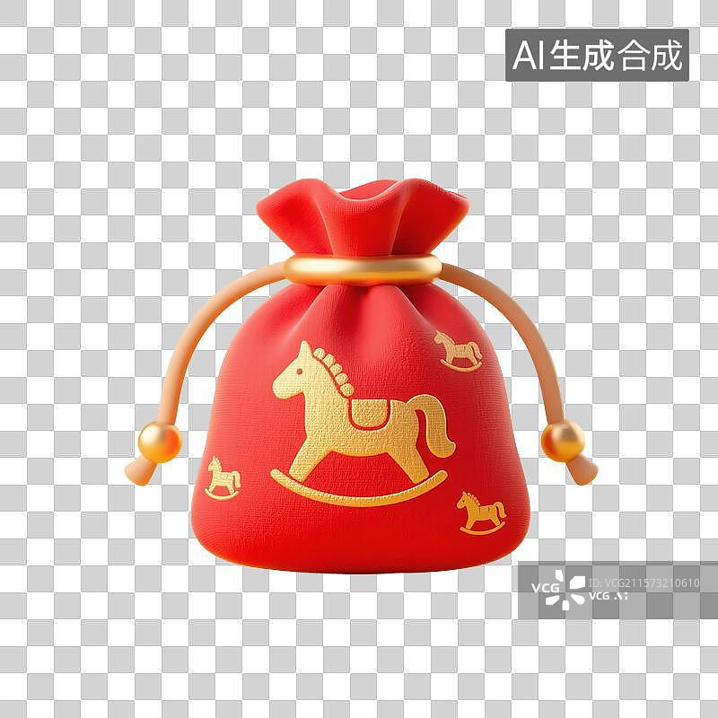 【AI数字艺术】3D渲染，中国风福袋，红色马年福袋，春节，新年，促销，免抠元素图片素材