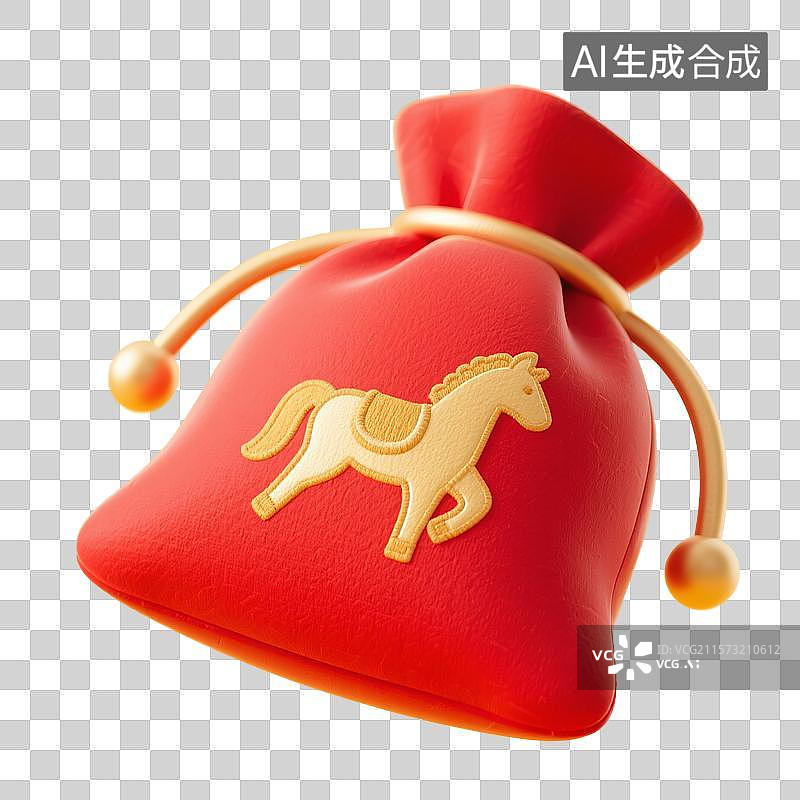 【AI数字艺术】3D渲染，中国风福袋，红色马年福袋，春节，新年，促销，免抠元素图片素材