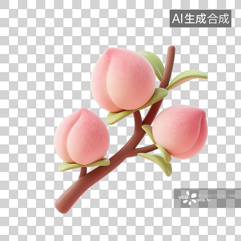 【AI数字艺术】3D渲染卡通水果，桃子，水蜜桃，白桃，仙桃，免抠元素图片素材