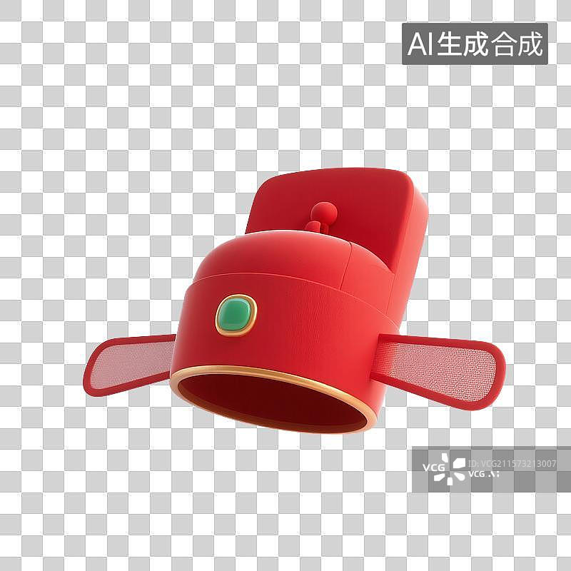 【AI数字艺术】3D渲染，中国风汉服帽子，古风帽子，古代官帽，红色帽子，状元帽，免抠元素图片素材