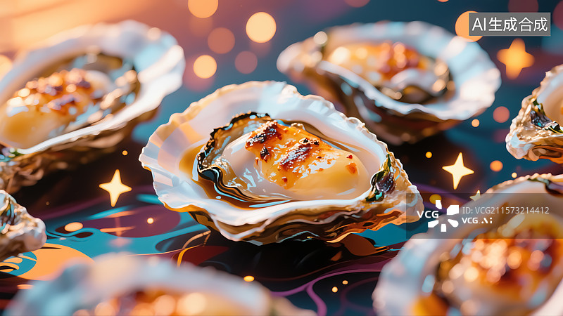 【AI数字艺术】烤生蚝美食插画图片素材