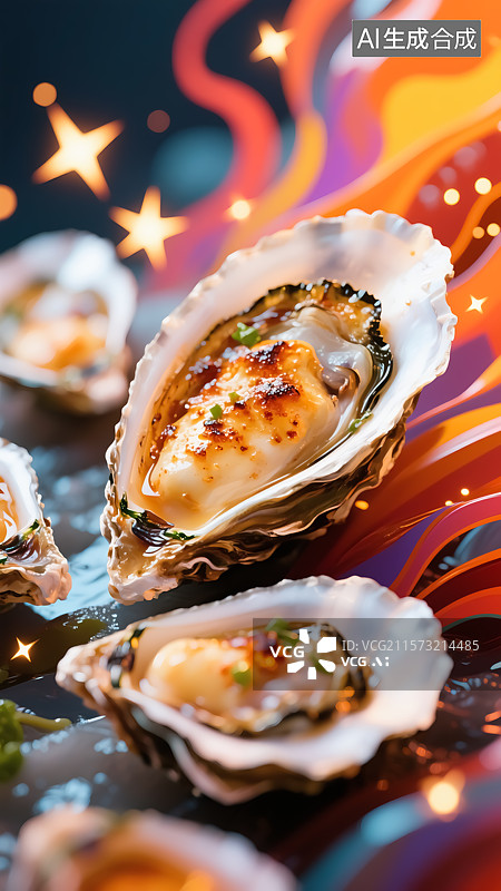 【AI数字艺术】烤生蚝美食插画图片素材