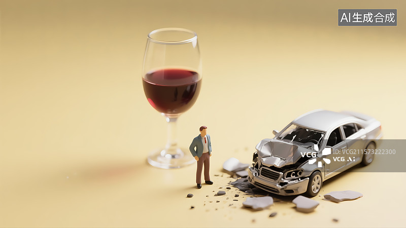 【AI数字艺术】酒驾撞车概念三维插画图片素材