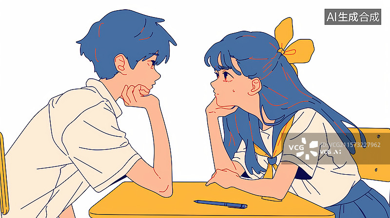 【AI数字艺术】校园情侣对视交流图片素材