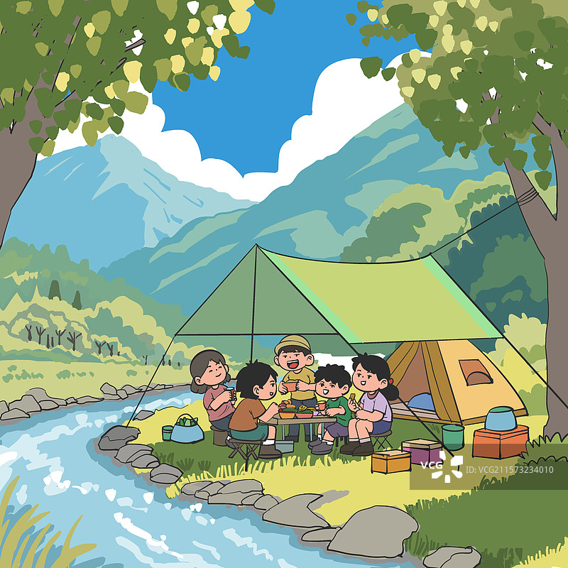 其乐融融的露营生活图片素材