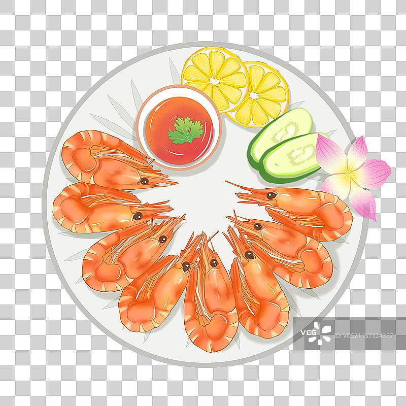 白灼甜虾插画图片素材
