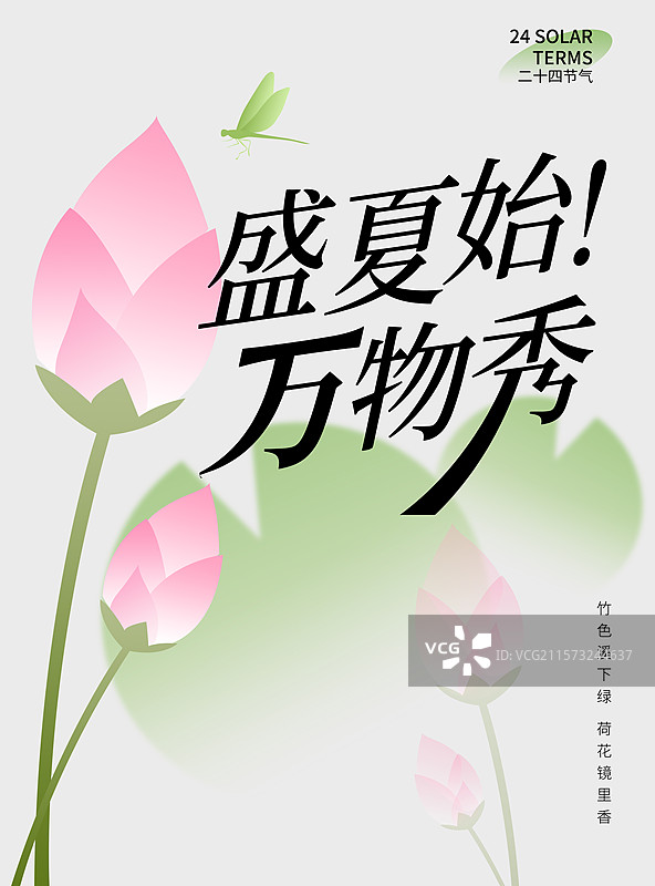 中国风扁平插画唯美夏至节气创意海报图片素材