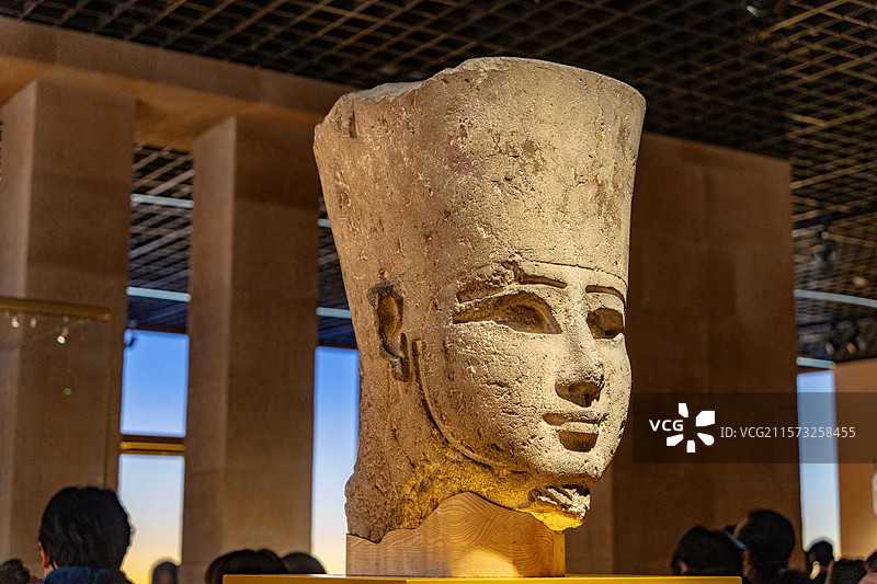 阿蒙神头像，古埃及太阳神，埃及国家博物馆藏，第18王朝时期，上海博物馆古埃及文明大展图片素材