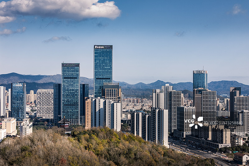 舟山定海临城天际线航拍视角照片图片素材