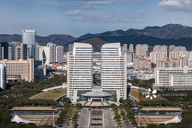 舟山定海临城天际线航拍视角照片图片素材