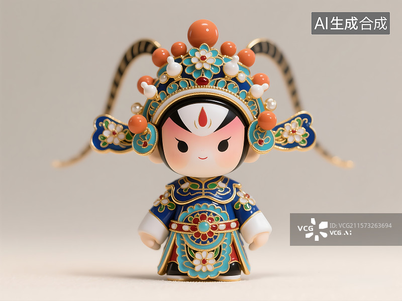 【AI数字艺术】京剧角色的生角 可爱公仔 景泰蓝掐丝珐琅彩 手办玩偶 文创产品图片素材