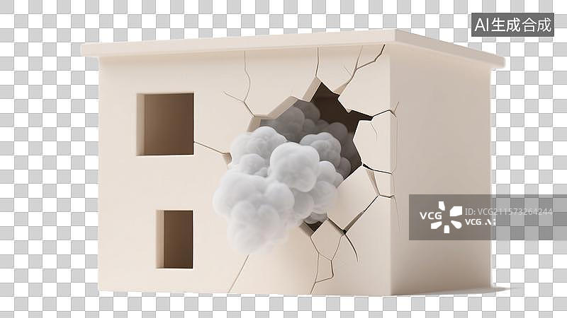 【AI数字艺术】3D三维卡通废墟房子拆迁地震图片素材