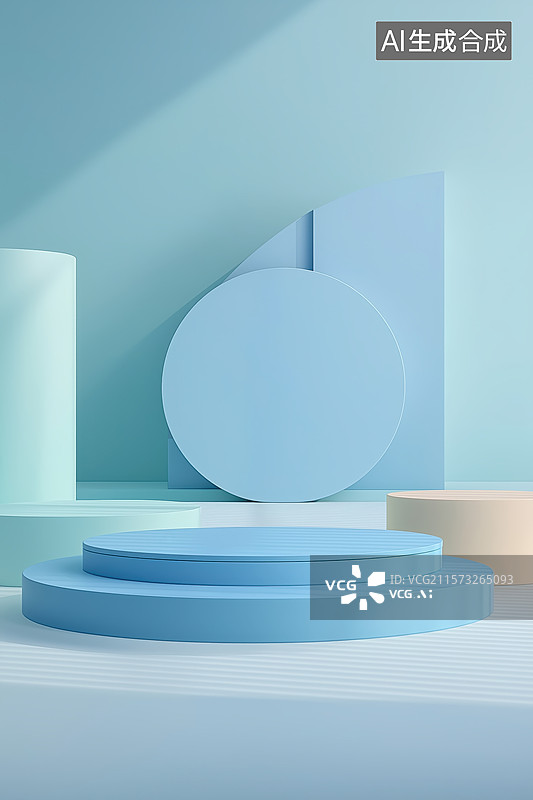【AI数字艺术】蓝色背景下的圆形展示台图片素材