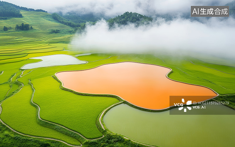 【AI数字艺术】南方山区的梯田农业景观图片素材