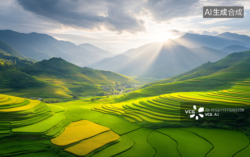 【AI数字艺术】南方山区的梯田农业景观图片素材