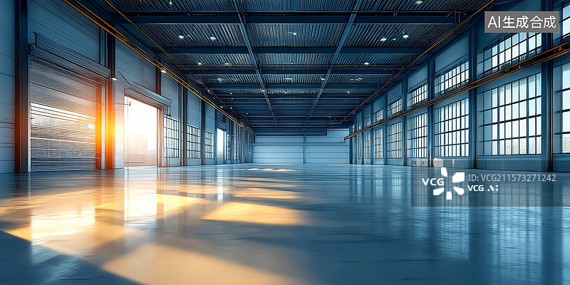 【AI数字艺术】宽敞明亮的工业仓库内部图片素材