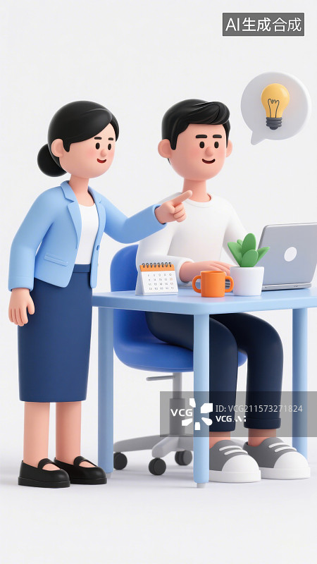 【AI数字艺术】3D三维在办公室里工作的男女同事图片素材