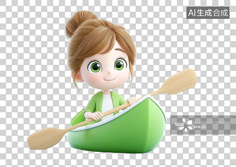 【AI数字艺术】【免抠png素材】一个小女孩在船上划船图片素材